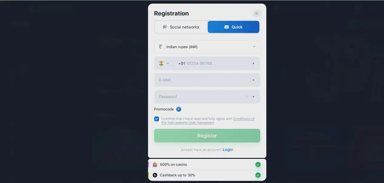 1win registration